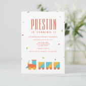 Tangram trein verjaardag uitnodiging (Staand voorkant)