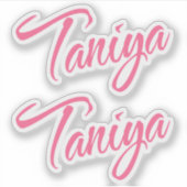 Taniya-naam in roze cursieve x2 sticker (Voorkant)