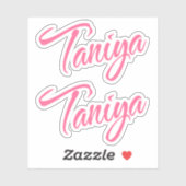Taniya-naam in roze cursieve x2 sticker (Vel)