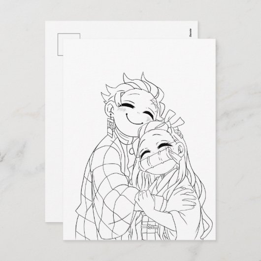 Tanjiro and Nezuko hug Feestdagenkaart (Voorkant / Achterkant)