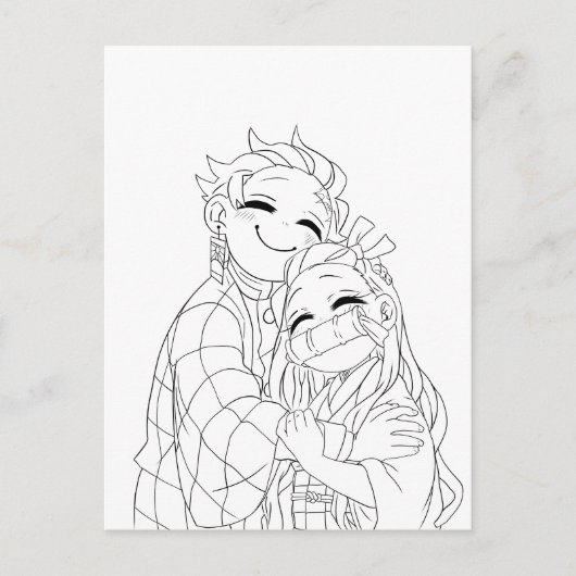 Tanjiro and Nezuko hug Feestdagenkaart (Voorkant)
