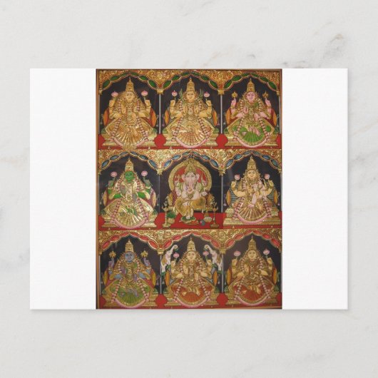 TANJORE PAINTING ASHTALAKSHMI SOUTH INDIA BRIEFKAART (Voorkant)