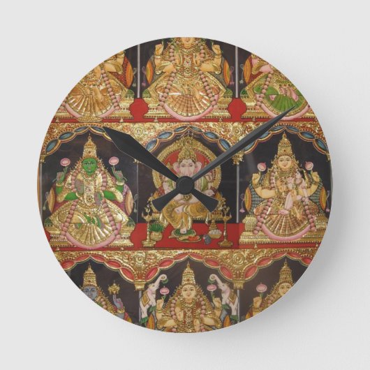 TANJORE PAINTING ASHTALAKSHMI SOUTH INDIA RONDE KLOK (Voorkant)