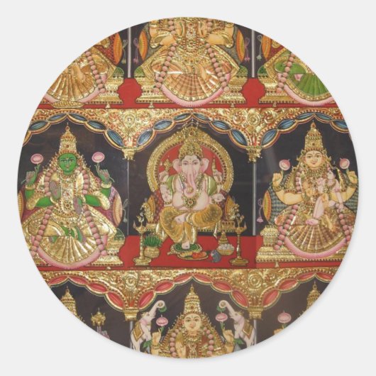 TANJORE PAINTING ASHTALAKSHMI SOUTH INDIA RONDE STICKER (Voorkant)