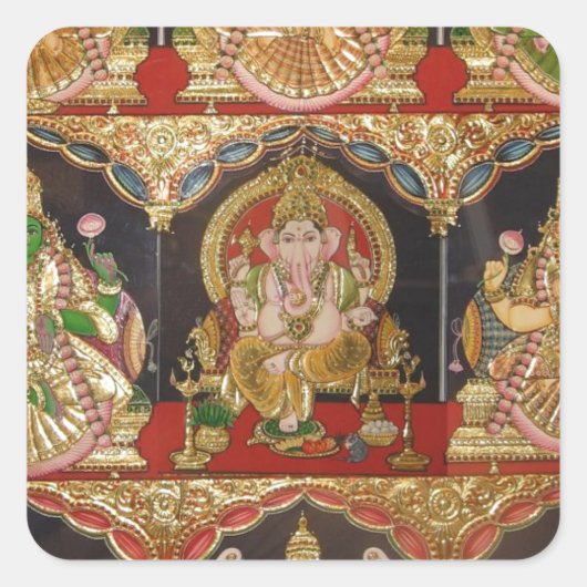 TANJORE PAINTING ASHTALAKSHMI SOUTH INDIA VIERKANTE STICKER (Voorkant)
