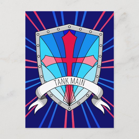 Tank Main Gamer Blue Red Cartoon Shield Briefkaart (Voorkant)