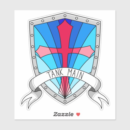 Tank Main Gamer Blue Red Cartoon Shield Sticker (Vel)