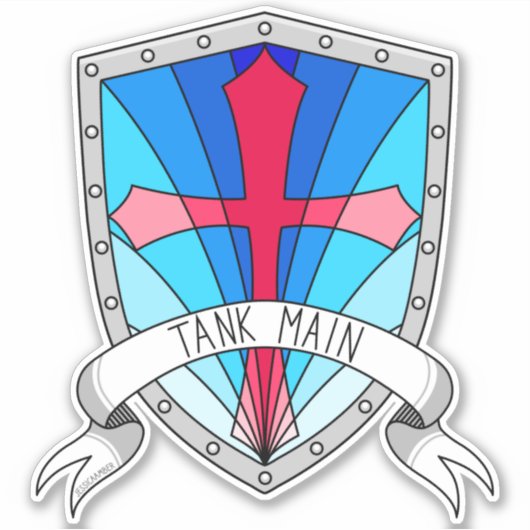 Tank Main Gamer Blue Red Cartoon Shield Sticker (Voorkant)