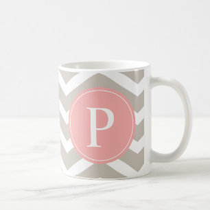 Tank peach roze Chevron Monogram Koffiemok