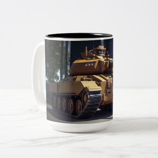 Tank van een alternatieve realiteit tweekleurige koffiemok (Voorkant links)