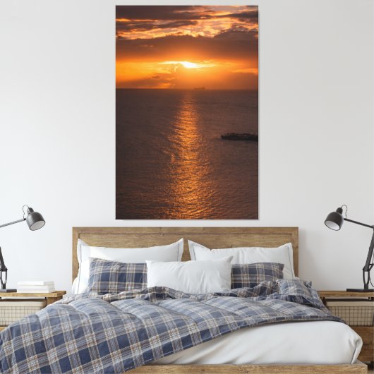 Tankschip op zonsondergang in de Atlantische Oceaa Canvas Afdruk (Insitu (Slaapkamer))