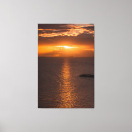 Tankschip op zonsondergang in de Atlantische Oceaa Canvas Afdruk