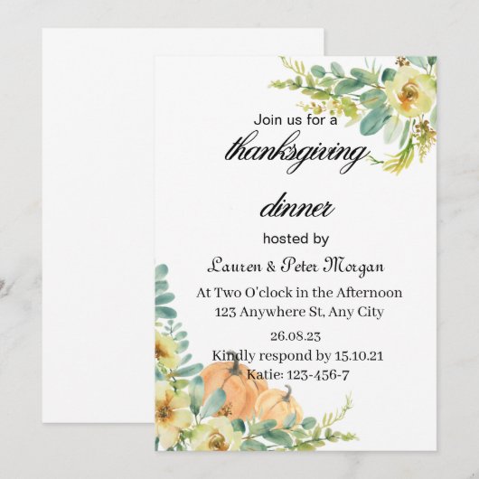 Tanksgiving Uitnodiging (Voorkant / Achterkant)