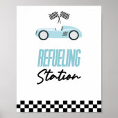 Tankstation Blauw Race Auto Drink Tafelbord Poster (Voorkant)