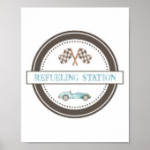 Tankstation Blauw Race Car Sign Poster (Voorkant)
