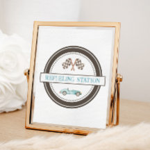 Tankstation Blauw Race Car Sign