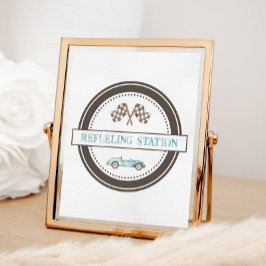 Tankstation Blauw Race Car Sign Poster