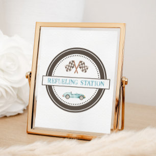 Tankstation Blauw Race Car Sign Poster