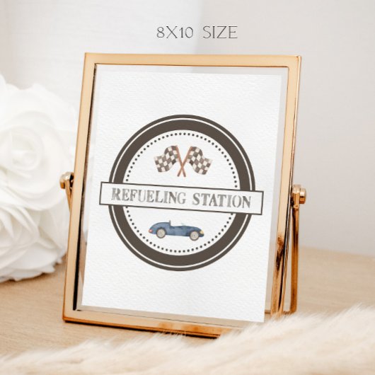 Tankstation Marine Blauw Race Car Sign Poster