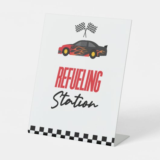 Tankstation Rode Race Auto Drink Tafel Reclamebord Met Voetstuk (Voorkant)