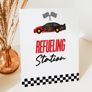 Tankstation Rode Race Auto Drink Tafel Reclamebord Met Voetstuk