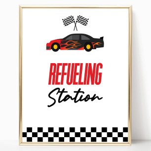 Tankstation Rode Race Auto Drink Tafelbord Poster