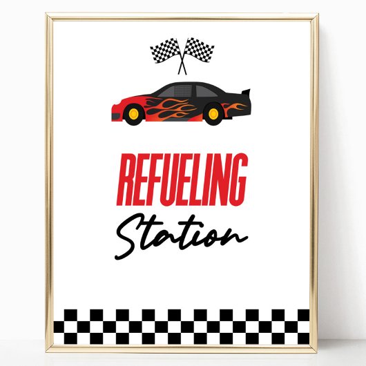 Tankstation Rode Race Auto Drink Tafelbord Poster