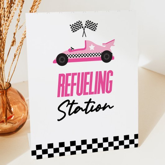 Tankstation Roze Race Auto Drink Tafel Reclamebord Met Voetstuk