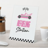 Tankstation Roze Race Auto Drink Tafel Reclamebord Met Voetstuk (Insitu)