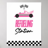 Tankstation Roze Race Auto Drink Tafelbord Poster (Voorkant)
