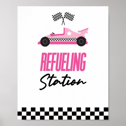 Tankstation Roze Race Auto Drink Tafelbord Poster (Voorkant)