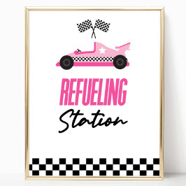 Tankstation Roze Race Auto Drink Tafelbord Poster
