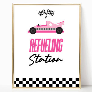 Tankstation Roze Race Auto Drink Tafelbord Poster