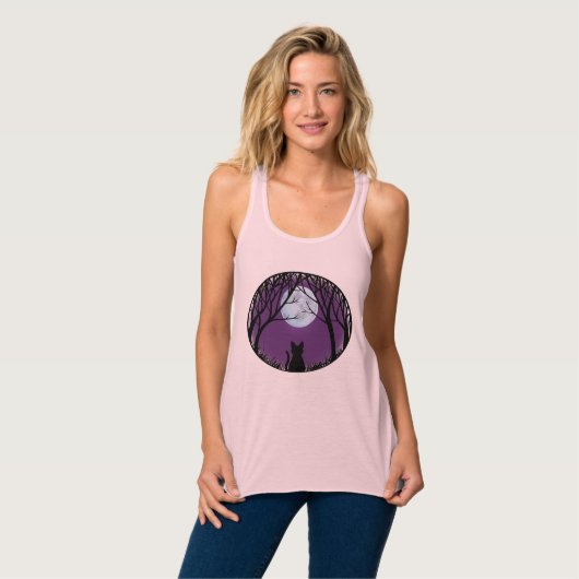 Tanktop van de Shirt van de dames met zwarte kat V (Volledige Voorkant)