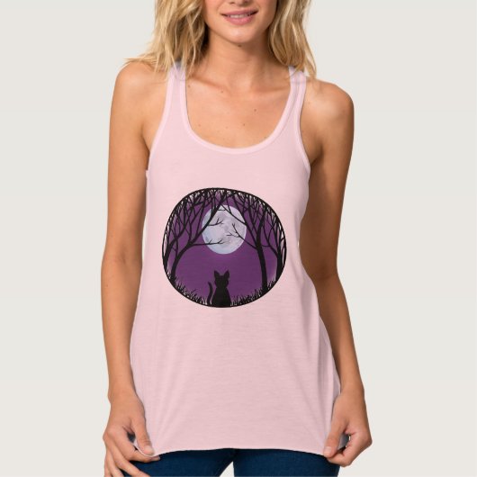 Tanktop van de Shirt van de dames met zwarte kat V (Voorkant)