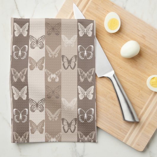 Tann neutraal aardse vlindergestreepte ontwerp theedoek (Quarter Fold)