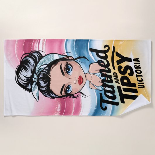 Tanned and Tipsy - Reizen, vakantie cadeau voor de Strandlaken (Voorkant)