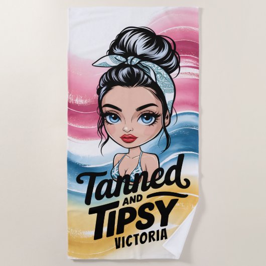 Tanned and Tipsy - Reizen, vakantie cadeau voor de Strandlaken (Voorkant)