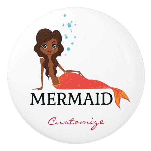 Tanned Brunette Mermaid Thunder_Cove Keramische Knop (Voorkant)
