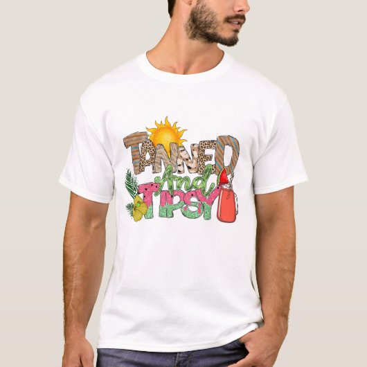 Tanned en aangeschoten Summer Party Design T-shirt (Voorkant)