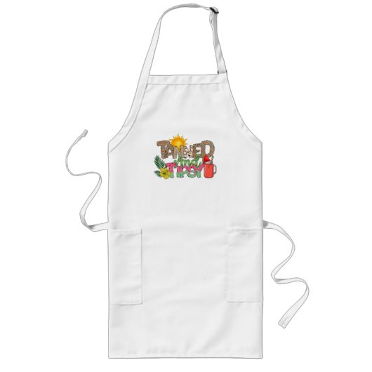 Tanned en Tipsy | Leuk zomerfeest ontwerp Lang Schort (Voorkant)