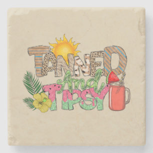 Tanned en Tipsy   Leuk zomerfeest ontwerp Stenen Onderzetter