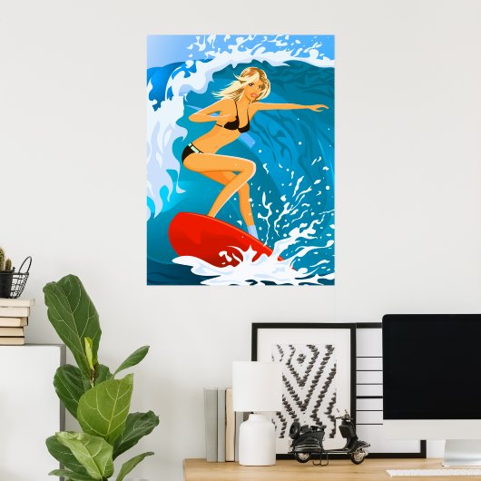 Tanned Surfer Girl Poster (Thuiskantoor)