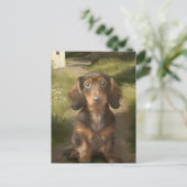 Tannende Daschund Bruine Hond Liefhebber Olie Schi Briefkaart (Staand voorkant)