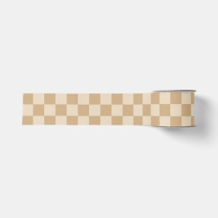Tannenzand en Crème Schachbrett Motief Zachte Neut Grosgrain Lint