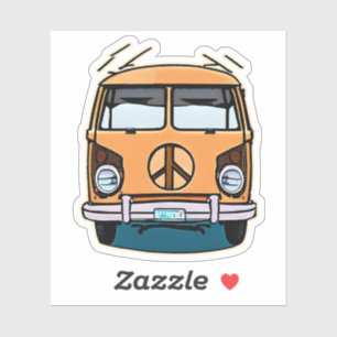 Tannige Retro Hippie Bus met Vintage Kleuren Kunst Sticker