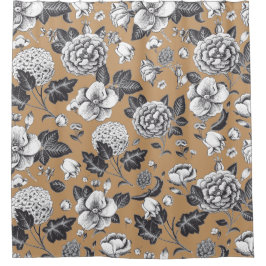 Tannine en grijze vintage bloempatroon douchegordijn