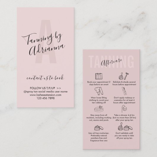 Tanning Aftercare roze soft Visitekaartje (Voorkant / Achterkant)