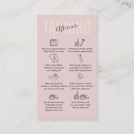 Tanning Aftercare roze soft Visitekaartje (Achterkant)