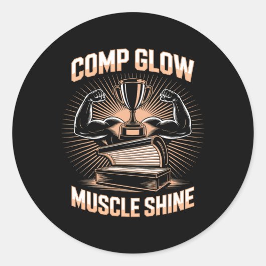 Tanning Bed Comp Glow Fitness Buffs Atleten Mannen Ronde Sticker (Voorkant)